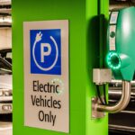 Elektrische auto aangesloten op bidirectioneel laadpunt bij woning met zonnepanelen